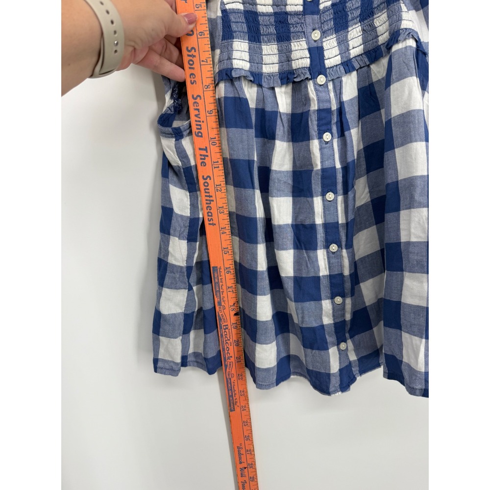 NEW Old Navy Blouse Women XS Blue Gingham Smocked Flutter Sleeve Button Front - Picture 7 of 8